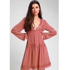 Wistful Moment Rusty Rose Swiss Dot Long Sleeve Dress🎉